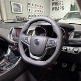 Holden Commodore VF Steering Wheel Wrap – Black Leather top / Perforated sides, Black stitch