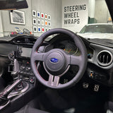 Toyota 86 / Subaru BRZ (2012–2021) Steering Wheel Wrap – Black Leather (smooth top, perforated sides), Red stitch