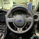 Toyota 86 / Subaru BRZ (2012–2021) Steering Wheel Wrap – Black Leather (smooth top, perforated sides), Red stitch
