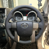Toyota Prado 150 Series (2010–2015) Steering Wheel Wrap – Black Leather (smooth top, perforated sides), Black stitch