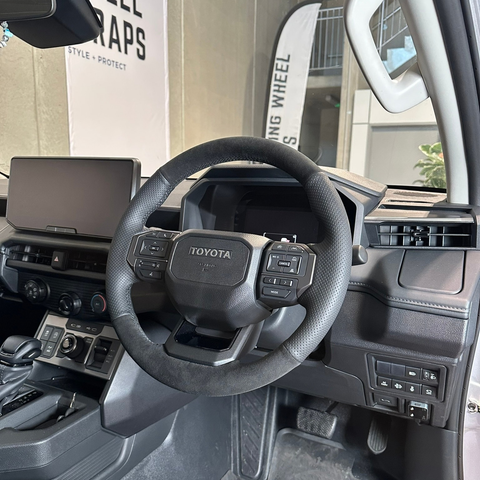 Toyota HiLux 9th Gen Steering Wheel Wrap – Black Alcantara, Black Perforated Leather Sides, Black stitch