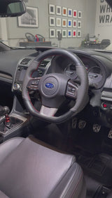 Subaru WRX / STI VA (2015–2021) Steering Wheel Wrap – Gloss Carbon top / Black Perforated Leather sides, Red stitch